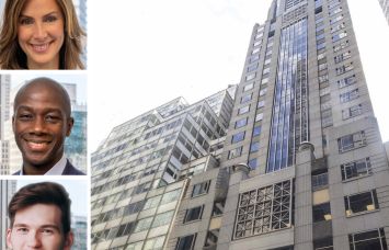 Open Impact Real Estate's Lindsay Ornstein (top), Casey Noel (center), and Sasha Perlov (bottom), and 70 East 55th Street.