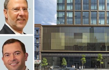 CBRE's Lon Rubackin (top) and Michael Kadosh (bottom) and The Ellery at 312 West 43rd Street.