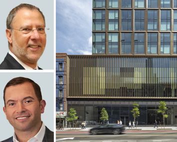 CBRE's Lon Rubackin (top) and Michael Kadosh (bottom) and The Ellery at 312 West 43rd Street.