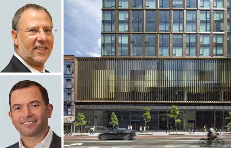 CBRE's Lon Rubackin (top) and Michael Kadosh (bottom) and The Ellery at 312 West 43rd Street.