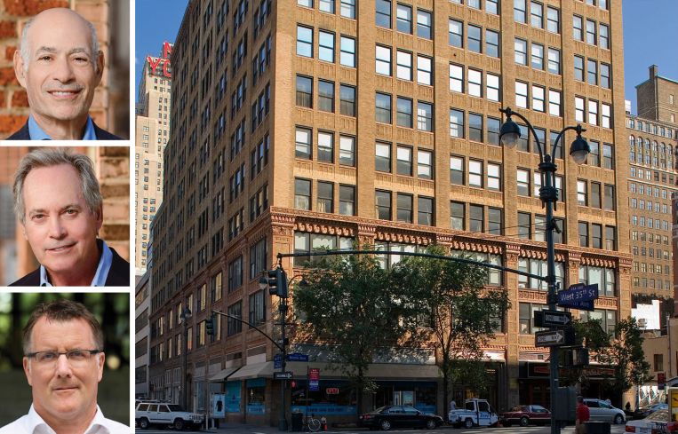 Taconic Partners's Michael Bendit (top) and Paul Pariser (center), Nuveen's Mike Sales (bottom) and 440 Ninth Avenue.