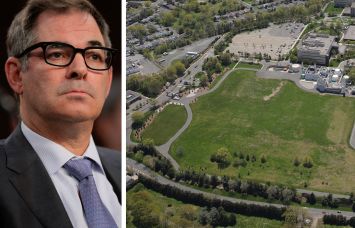 CoreWeave CEO Michael Intrator and an aerial view of the NEST campus.