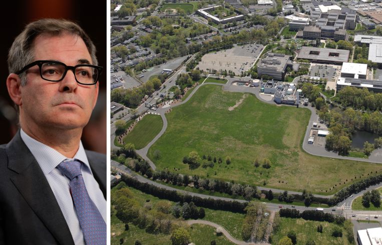 CoreWeave CEO Michael Intrator and an aerial view of the NEST campus.