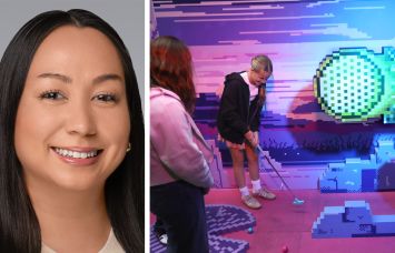 Colliers's Nicole Larson and youngsters play miniature golf at Holey Moley, where every hole is intended to be Instagramable.