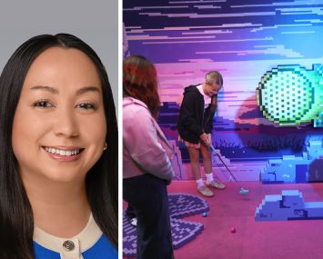 Colliers's Nicole Larson and youngsters play miniature golf at Holey Moley, where every hole is intended to be Instagramable.