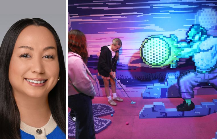 Colliers's Nicole Larson and youngsters play miniature golf at Holey Moley, where every hole is intended to be Instagramable.