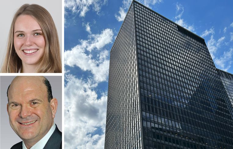 Colliers's Rachel Kirkham (top) and Richard Warshauer (bottom), and 1 State Street.