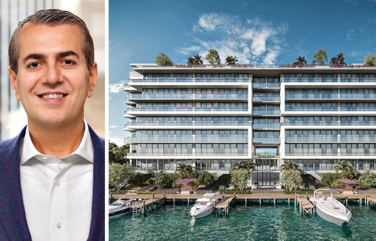 S3 Capital's Robert Schwartz and a rendering of the La Baia North condo project in Bay Harbor Islands, Fla.