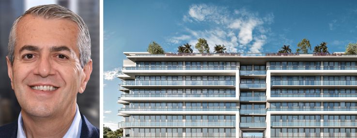 S3 Capital's Robert Schwartz and a rendering of the La Baia North condo project in Bay Harbor Islands, Fla.