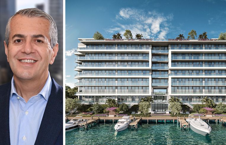 S3 Capital's Robert Schwartz and a rendering of the La Baia North condo project in Bay Harbor Islands, Fla.