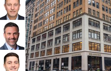 Newmark's Scott Klau (top), Erik Harris (center), and Zach Weil (bottom), and 245 Fifth Avenue.