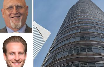 CBRE's Spencer Levy (top), Newmark's Adam Weinblatt (bottom), and the Lipstick Building at 885 Third Avenue.