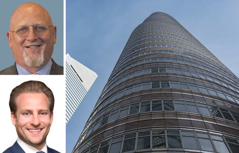 CBRE's Spencer Levy (top), Newmark's Adam Weinblatt (bottom), and the Lipstick Building at 885 Third Avenue.