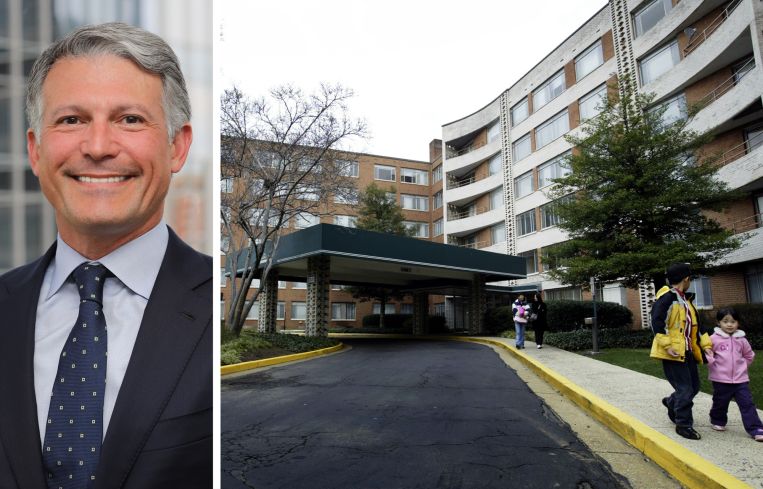 Cortland CEO Steve DeFrancis and The Wellington apartment complex in Arlington, Va.