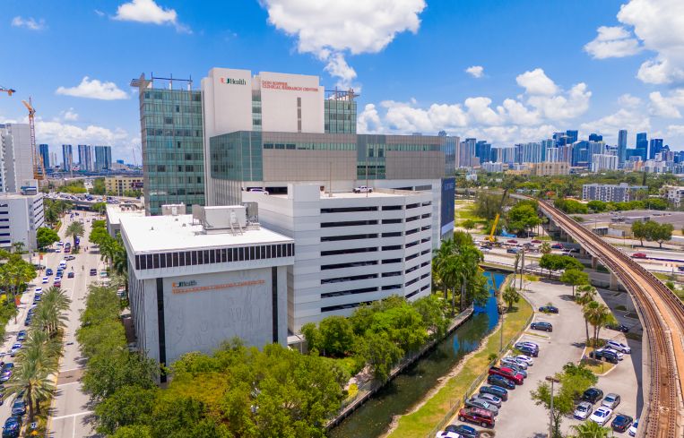An aerial photo the University of Miami Health Don Soffer Clinical Research Center in Miami.
