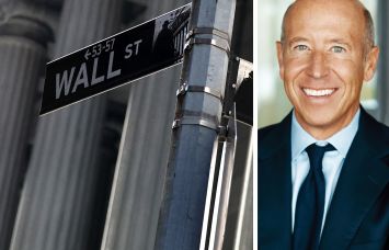 Wall Street with the New York Stock Exchange in the background and Starwood Chairman and CEO Barry Sternlicht.