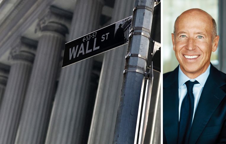 Wall Street with the New York Stock Exchange in the background and Starwood Chairman and CEO Barry Sternlicht.