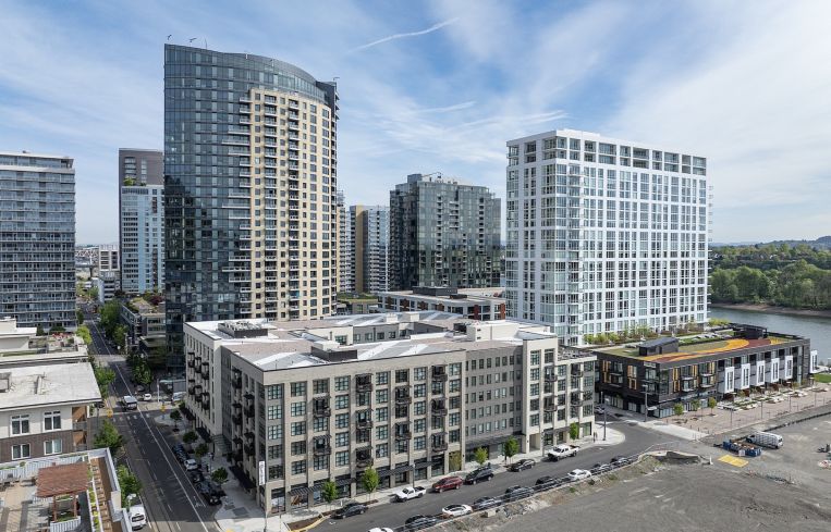 The Olivia and Willamette Tower, a pair of neighboring luxury multifamily residences in Portland, Oregon.
