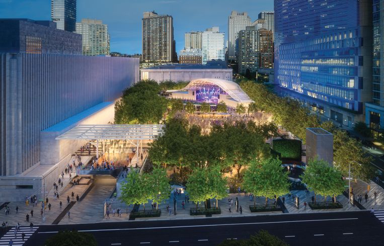 Aerial rendering of a revamped Lincoln Center.