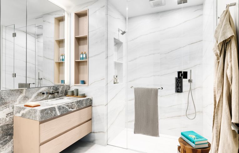 The floors of the primary bathrooms are heated at 125 Greenwich.