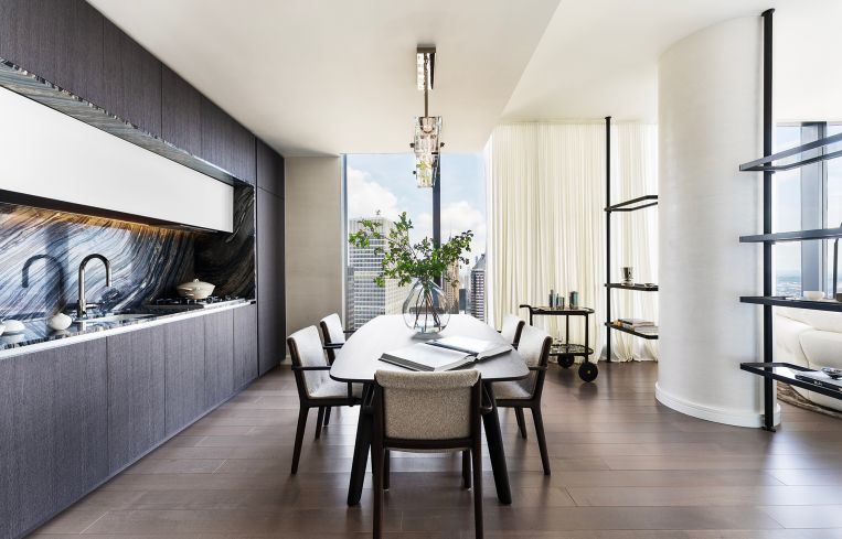 The units’ interiors come in one of three custom-finish palettes.