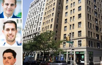 Rosewood Realty Group's Aaron Jungreis (top), Ben Khakshoor (center), and Alex Fuchs (bottom), and 250 West 85th Street.