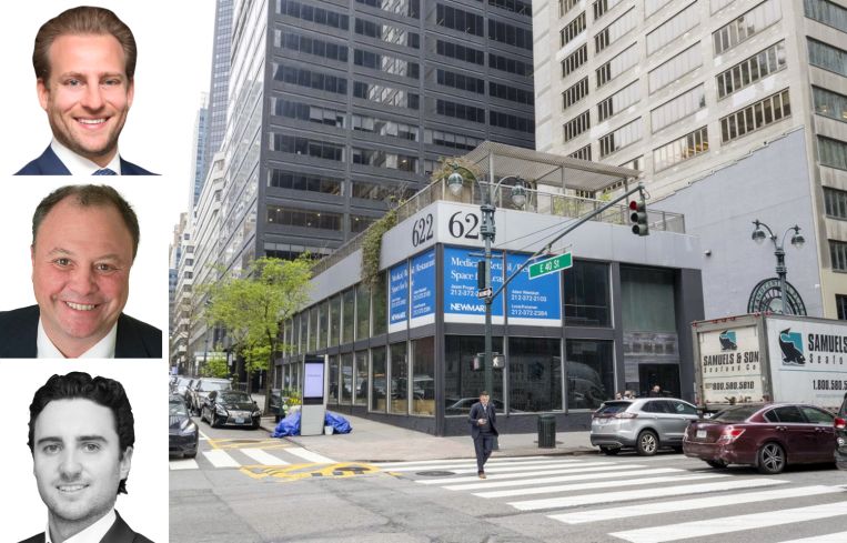 Newmark's Adam Weinblatt (top), Jason Pruger (center), and Jason Stein (bottom), and 622 Third Avenue.