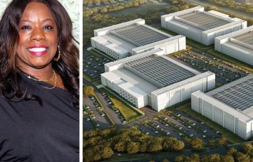 Prince George's County Executive Aisha Braveboy and a rendering of the Brightseat Tech Park project in Prince George's County, Md.