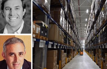 Redfearn Capital's Alex Redfearn (top), TGP Angelo Gordon's Adam Schwartz (bottom), and the interior of a warehouse.