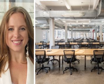 Alyssa Zahler, managing director of commercial leasing, at Two Trees Management, and the ninth floor space at 55 Washington Street, Brooklyn.