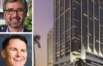 CP Group Founding Partners Angelo Bianco (top) and Chris Eachus (bottom), and One Biscayne Tower.