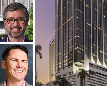 CP Group Founding Partners Angelo Bianco (top) and Chris Eachus (bottom), and One Biscayne Tower.