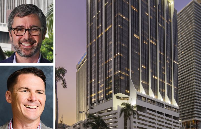 CP Group Founding Partners Angelo Bianco (top) and Chris Eachus (bottom), and One Biscayne Tower.
