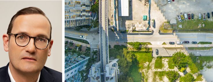 13th Floor Investments's Arnaud Karsenti (top), Kerzner International's Phillippe Zuber (bottom), and the site of Kerzner's planned SIRO Brickell project.