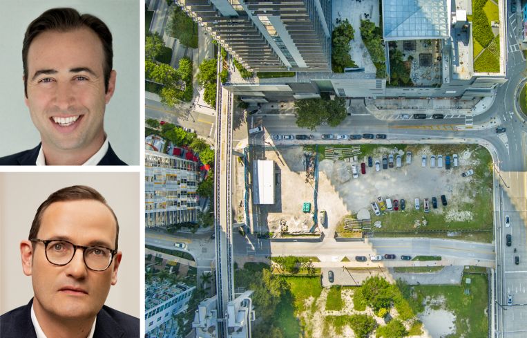 13th Floor Investments's Arnaud Karsenti (top), Kerzner International's Phillippe Zuber (bottom), and the site of Kerzner's planned SIRO Brickell project.