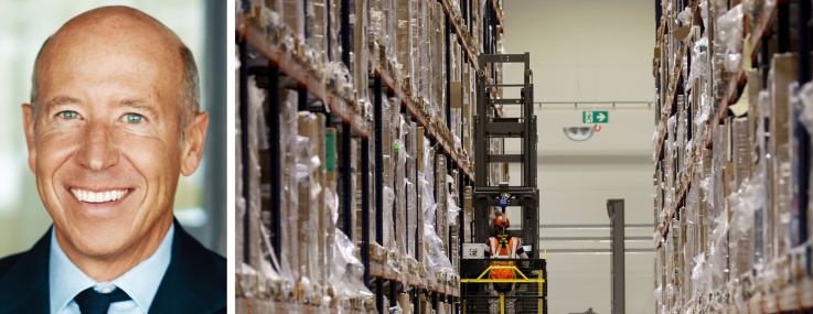 Starwood Capital CEO Barry Sternlicht and inside of a warehouse.