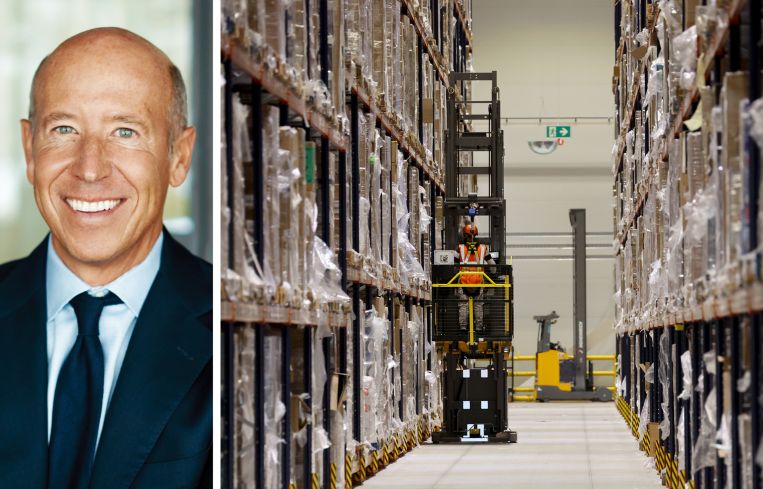 Starwood Capital CEO Barry Sternlicht and inside of a warehouse.