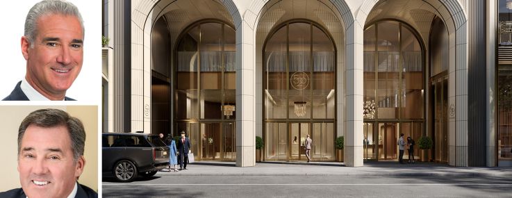 JLL's Benjamin Bass (top), Paul Glickman (center), and Frank Doyle (bottom), and a rendering of 520 Fifth Avenue.
