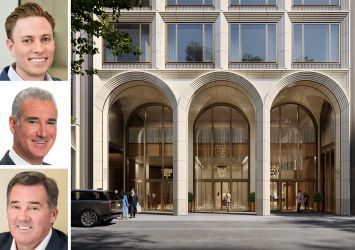 JLL's Benjamin Bass (top), Paul Glickman (center), and Frank Doyle (bottom), and a rendering of 520 Fifth Avenue.