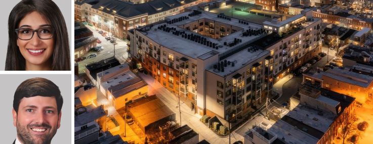 Berkadia's Bill Gribbin (top), Yalda Ghamarian (center), and Brian Crivella (bottom), and The Lofts at 1901 South Charles Street in Baltimore.