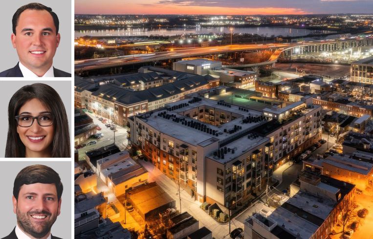 Berkadia's Bill Gribbin (top), Yalda Ghamarian (center), and Brian Crivella (bottom), and The Lofts at 1901 South Charles Street in Baltimore.