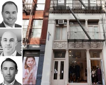 JLL's Brendan Maddigan (top), Michael Mazzara (center), and Ethan Stanton (bottom), and 149 Spring Street.
