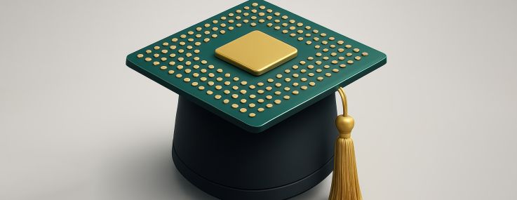 A graduation cap with a computer chip as the brim.