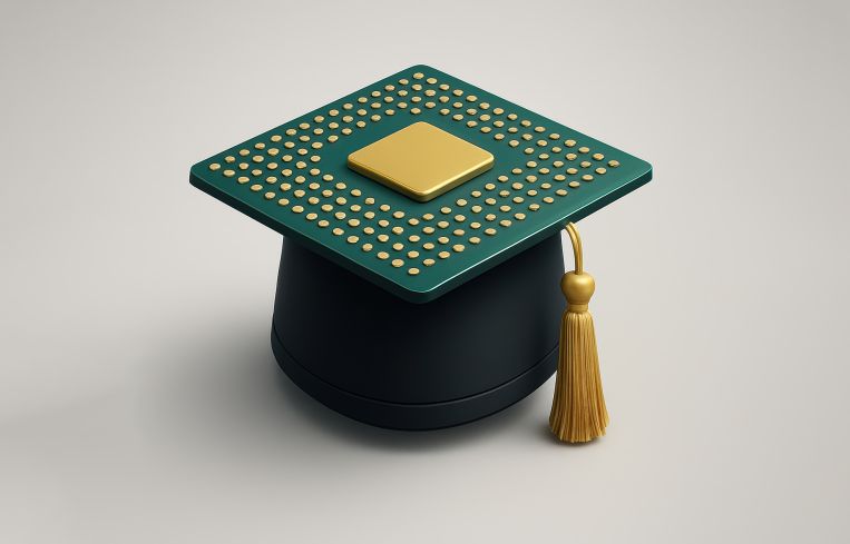 A graduation cap with a computer chip as the brim.