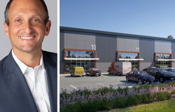 Affinius Capital Managing Director David Greenburg and a rendering of a planned industrial development at 8 Midhampton Avenue, Quogue, N.Y.
