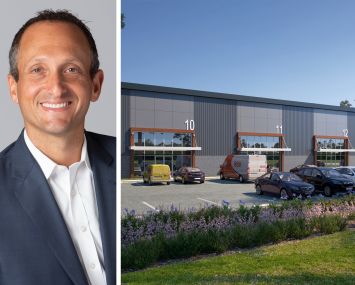 Affinius Capital Managing Director David Greenburg and a rendering of a planned industrial development at 8 Midhampton Avenue, Quogue, N.Y.