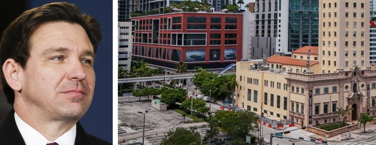 President Donald Trump (top), Florida Gov. Ron DeSantis (bottom), and Miami Freedom Tower, Miami, Fla.