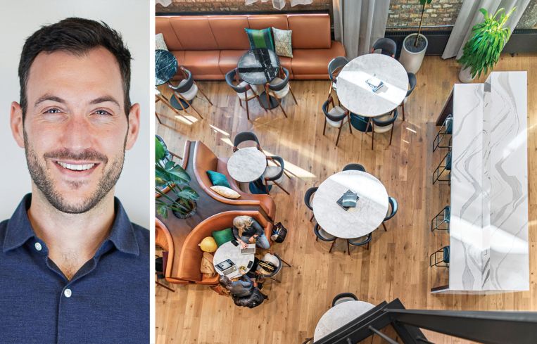 Douglas Feinberg, Senior Director of Real Estate at Industrious, and an Industrious co-working space.