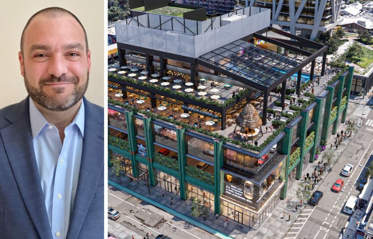 Lorimer Capital's Evan Bell and a rendering of 29 Wythe Avenue, Brooklyn.