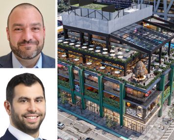 Lorimer Capital's Evan Bell (top), Parallell CRE's Richard Sutton (bottom), and a rendering of 29 Wythe Avenue, Brooklyn.